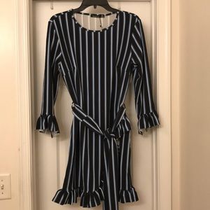 Boohoo Stripe Tie Wrap Ruffle Dress